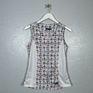 Kerrits Women M White Horse Bit Printed Tank Perforated Lightweight Equestrian